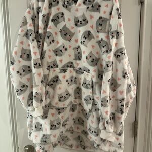 Adorable Cat Print Fleece Lounge Pullover -One Size